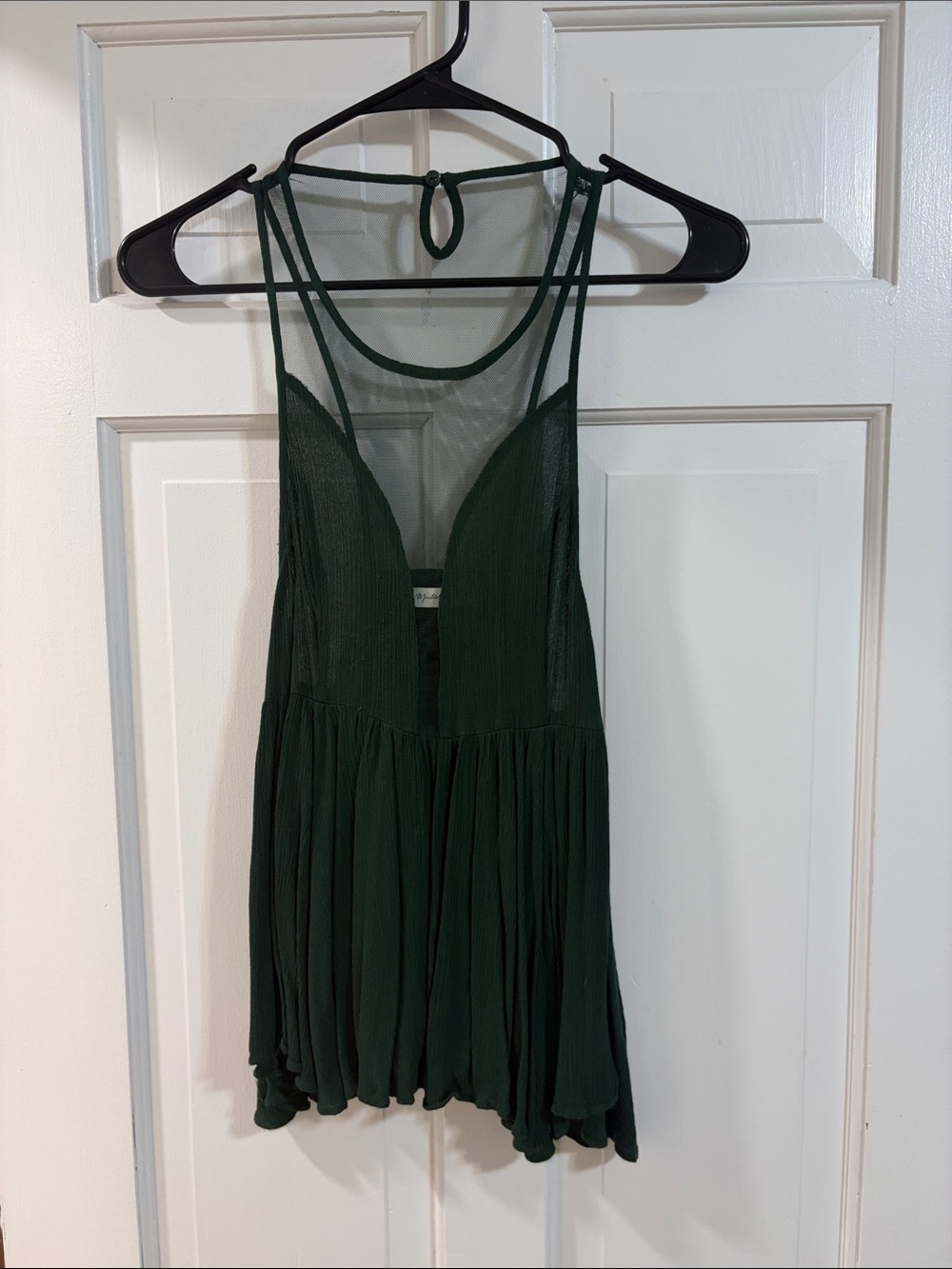 Mustard Seed Dark Green Mesh-Back Sleeveless Blouse